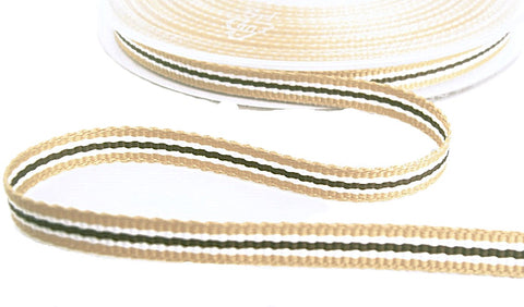 7mm Sand-Brown-White Striped Grosgrain Ribbon by Berisfords