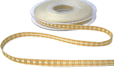 8mm Cream & Honey Woven Satin and Gold Metallic Tartan Ribbon
