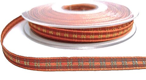 8mm Rusts & Metallic Gold Woven Tartan Ribbon - Berisfords