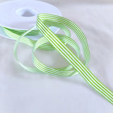 Berisfords 9mm Meadow Green & white Stripe Soft Touch Polyester Taffeta Ribbon
