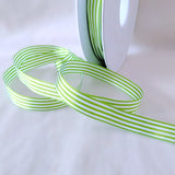Berisfords 9mm meadow green & white Stripes Soft Touch Polyester Taffeta Ribbon