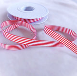 Berisfords 9mm red & white Stripes Soft Touch Polyester Taffeta Ribbon