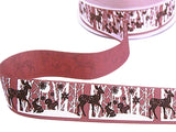 25mm Dusky Pink Berisfords Rustic Christmas Themed Print Taffeta Ribbon with a Cotton Apperance. Winter Forest Animals  Reindeer, Rabbit, Squirrel and Snowflake