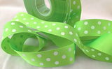 R6959 25mm Spring Green & White Polka Grosgrain Ribbon by Berisfords