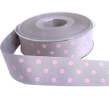 25mm Grey, Pink Polka Dot Polyester Grosgrain Ribbon by Berisfords