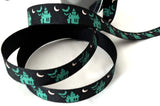 R6984 15mm Black & Green Haunted House Halloween Printed Ribbon