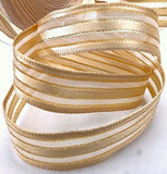 Ribbon Sale | 20mtrs | 15mm Satin-Sheer-Metallic Stripes  | Honey Gold