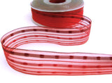 25mm Red, Orange, Burgundy Sheer Ribbon with Woven Silk Stripes