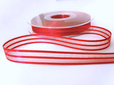 11mm red satin and organza stripe ribbon.
