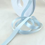 Berisfords sky blue satin ribbon. 10mm width, double face, polyester. Buy by the metre and cut to the length you require. Ribbonmoon ribbons online shop.