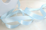 Berisfords sky blue satin ribbon. 7mm width, double face, polyester. Buy by the metre and cut to the length you require. Ribbonmoon ribbons online shop