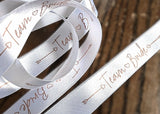 R9767 25mm White Satin Ribbon Team Bride Metallic Print by Berisfords