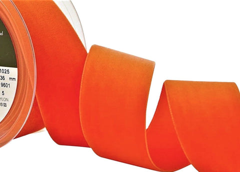36mm Wide Capucine (Deep Orange) Colour 9601 Luxury Velvet Ribbon.