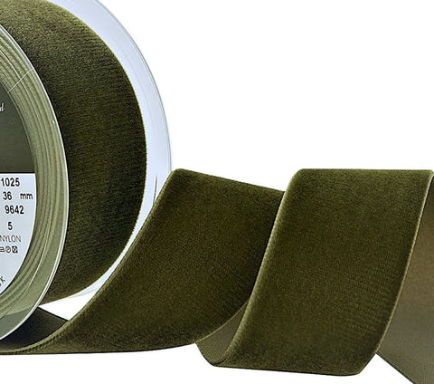 36mm Loden Green Colour 9642 Top Quality Velvet Ribbon by Berisfords Ribbons UK