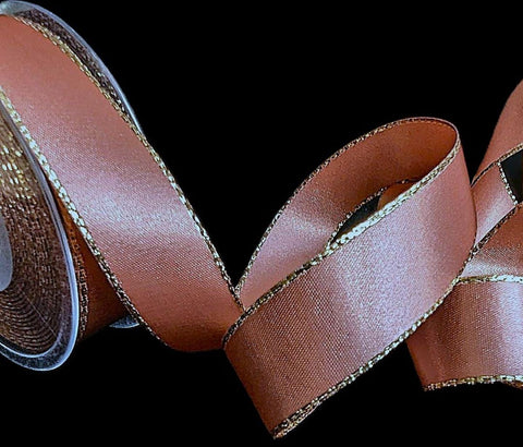 25mm Rose Gold Metallic Edge Satin Ribbon | Berisfords 9792