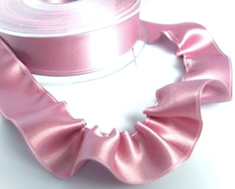 25mm Vieux Rose Pink Satin Ribbon | Gather Stitch Edge