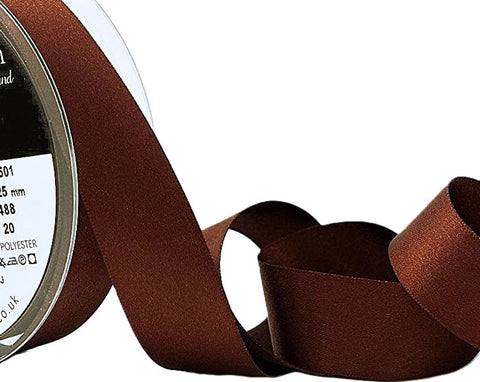 25mm Hot Chocolate Brown Double Face Satin Ribbon by Berisfords