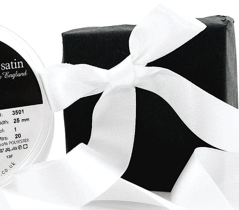 25mm White Double Satin Ribbon | Berisfords 1