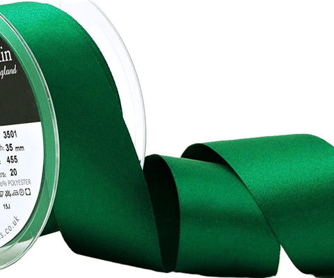 35mm Hunter Green Double Satin Ribbon | Berisfords 455