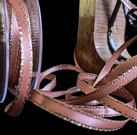 7mm Rose Gold Metallic Edge Satin Ribbon | Berisfords 9792
