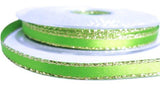 7mm Meadow Green Satin Ribbon with Gold Metallic Edge | Berisfords 664