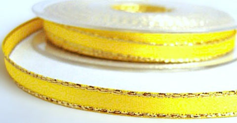7mm Yellow Satin Ribbon with Gold Metallic Edge | Berisfords 679