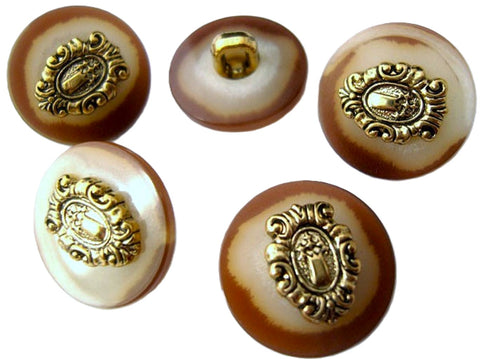17mm Brown, Cream & Gilded Antique Brass Poly Shank Button