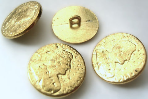 18mm Gold Old Coin Design Metal Vintage Shank Button
