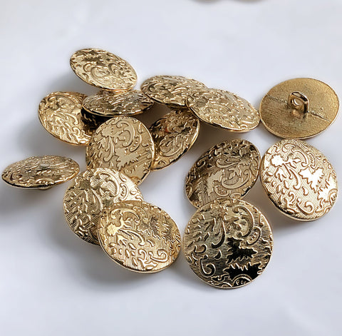 20mm Pale Gold Metal Alloy Textured Shank Button