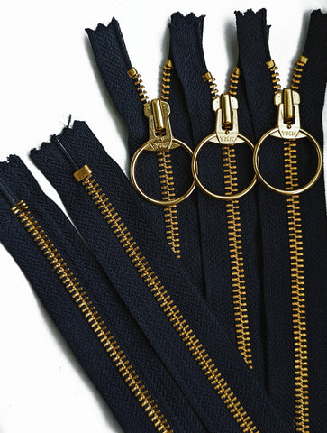 Z2856 YKK 30cm Deep Navy Closed End No.5 Zip with Brass Teeth