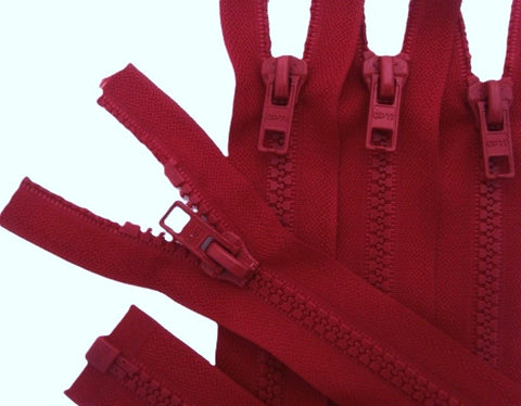 61cm red open ended zip with chunky plastic no.6 teeth