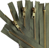 18cm Army Green-Brass Heavy Duty Closed End No.5 Jeans Zip