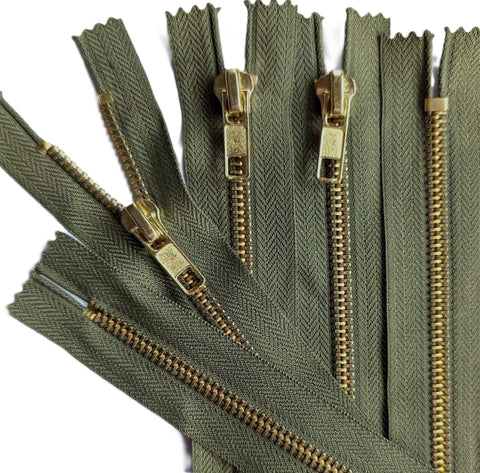 18cm Army Green-Brass Heavy Duty Closed End No.5 Jeans Zip