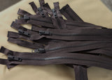 5 open ended YKK dark brown zips. sale offer £3 for 5 zips. Ribbonmoon zip clearance range. 46cm length.