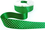 R9696 25mm Hunter Green-White Micro Polka Dot Spot Ribbon, Berisfords