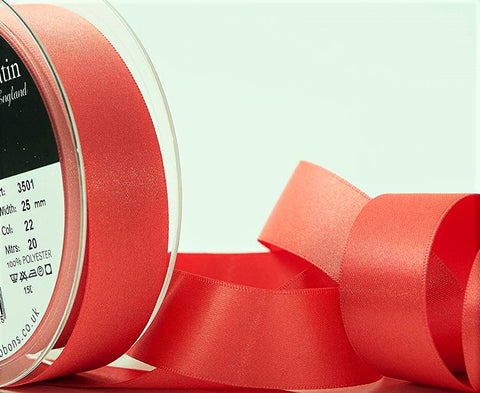 R8417 25mm Coral Double Face Satin Ribbon by Berisfords