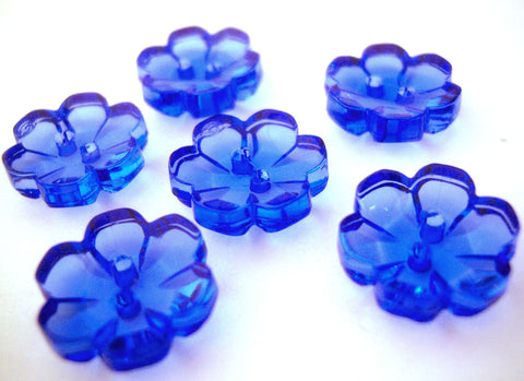 B13214 15mm Royal Blue Clear Flower Shaped 2 Hole Button