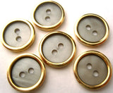 B0081 14mm Blue Grey and Gold Metal Button with a Shell Effect Centre - Ribbonmoon