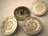 B15807 23mm Metallic Silver Gilded Poly Shank Button, Ship Wheel Design