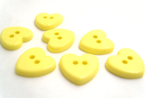 B11301 14mm Primrose Yellow Glossy Love Heart Shaped 2 Hole Button