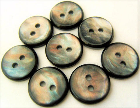 B1140 14mm Nacre Shell Effect Iridescent Black Rim 2 Hole Button