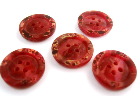B11401 18mm Red Based 4 Hole Button with an Iridescent Shimmer 