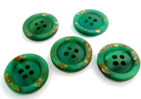 B11420 18mm Green Based 4 Hole Button with an Iridescent Shimmer
