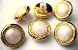 B1143 15mm Gilded Gold Poly Rim, Domed Pearl Centre Shank Button