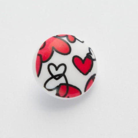 B11620 15mm White, Black and Red Love Heart Novelty Picture Shank Button
