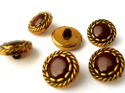 B12909 15mm Maroon Shank Button with a Gilded Poly Brass Rim