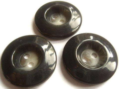 B13002 28mm Dark and Natural Grey Chunky Gloss 2 Hole Button - Ribbonmoon