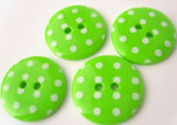 B13104 23mm Lime Green and White Polka Dot Glossy 2 Hole Button