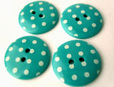 B13113 23mm Turquoise and White Polka Dot Glossy 2 Hole Button