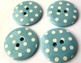 B13114 23mm Blue and White Polka Dot Glossy 2 Hole Button